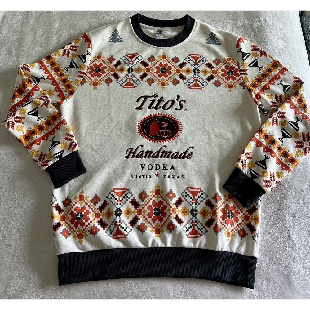 Titos Handmade Vodka Ugly Christmas Sweater Mens Large Crew Neck Sweatshirt NWOT